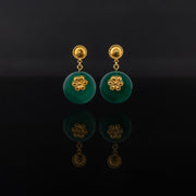 Green Agate earrings with 21 karat gold jewelry design flower front view | ZAMAN HANDMADE JEWELRY