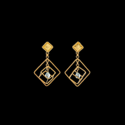 Serenity Blocks Earrings with aquamarine beads in geometric cube design, luxury jewelry by Zaman.