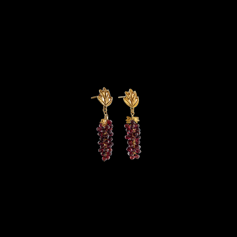 Golden Vine Jewelry Set featuring 21 karat gold earrings with intricate grapevine motifs, symbolizing luxury and abundance.