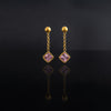 Pink Tourmaline earrings with 21 karat gold jewelry design front view | ZAMAN HANDMADE JEWELRY