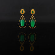 Green Agate and Jade stones set with 21 karat gold jewelry earrings design front view | ZAMAN HANDMADE JEWELRY