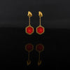 Red hexagon Coral set with 21 karat gold jewelry earrings design front view | ZAMAN HANDMADE JEWELRY