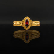 Red Garnet marquise stone set with 21 karat gold jewelry bracelet design front view | ZAMAN HANDMADE JEWELRY