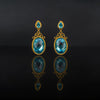 Blue Topaz stones set with 21 karat gold jewelry earrings design front view | ZAMAN HANDMADE JEWELRY