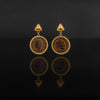 Bronze coins set with 21 karat gold jewelry earrings design front view | ZAMAN HANDMADE JEWELRY