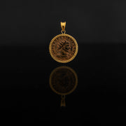 Bronze coin set with 21 karat gold jewelry pendant design front view | ZAMAN HANDMADE JEWELRY