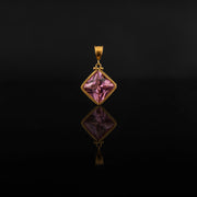 Pink Tourmaline pendant with 21 karat gold jewelry design front view | ZAMAN HANDMADE JEWELRY