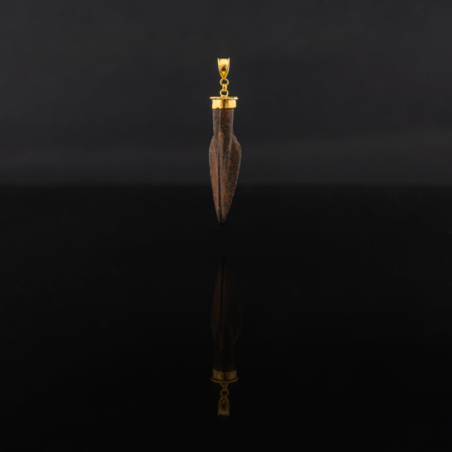 Bronze arrow pendant with 21 karat gold jewelry design front view | ZAMAN HANDMADE JEWELRY