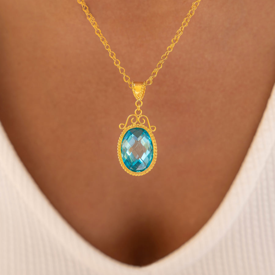 Blue Topaz stones set with 21 karat gold jewelry pendant design | ZAMAN HANDMADE JEWELRY