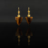 Tiger's Eye stone earrings with 21 karat gold jewelry design front view | ZAMAN HANDMADE JEWELRY