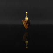 Tiger's Eye stone pendant with 21 karat gold jewelry design front view | ZAMAN HANDMADE JEWELRY