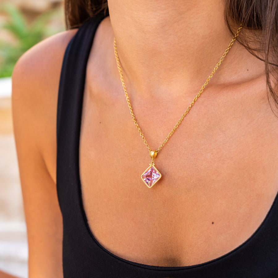 Pink Tourmaline pendant with 21 karat gold jewelry design | ZAMAN HANDMADE JEWELRY